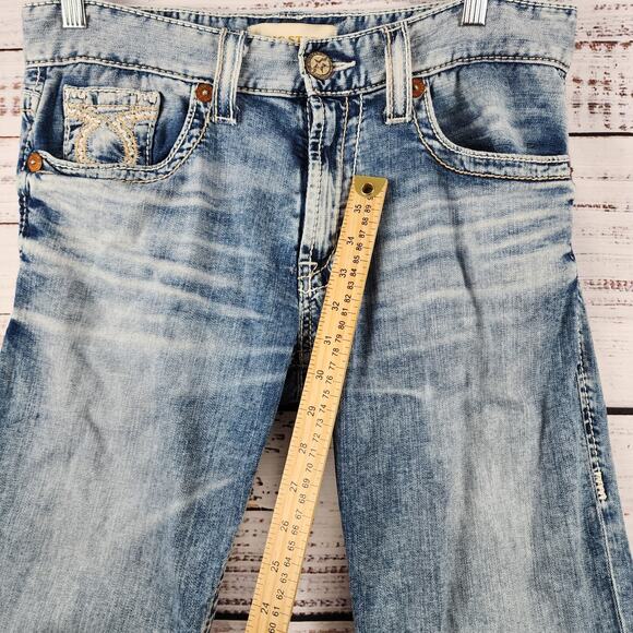 Big Star Pioneer Boot Jeans 31R Light Wash Embroidered Flap Pockets Distressed - Picture 6 of 9